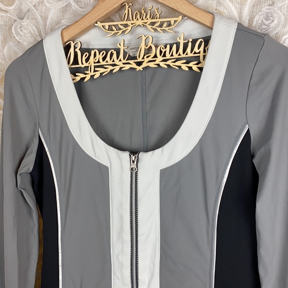 Boston Proper Sport Grey Black Zip up blazer jacket lightweight colorblock small - Picture 2 of 11